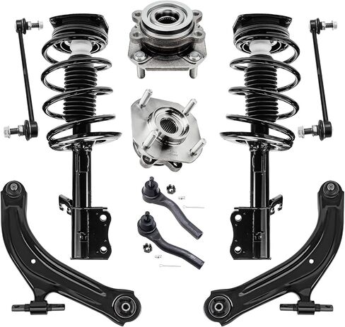 Detroit Axle - 2.0L 10pc Front End Suspension Kit for 2007-2012 Nissan Sentra, Lower Control Arms w/Ball Joint Ready Struts Wheel Bearing Hubs Sway Bars Outer Tie Rods Replacement Struts Shocks in Saudi Arabia