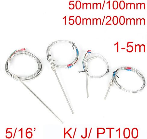 5/16' K J PT100 Type 1m 2m 3m 5m Wire Cable 200mm Probe Thermocouple Temperature Sensor for Temp Controller(K 5m) in Saudi Arabia