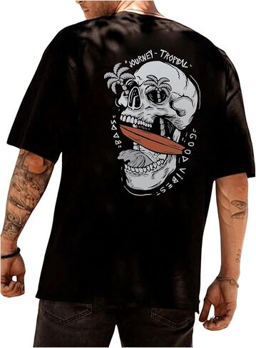 تي شيرت Verdusa الرجالي ذو الجرافيك Y2k Vintage Skull Print قصير الأكمام للحفلات الموسيقية تي شيرت صيفي in Saudi Arabia