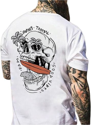 تي شيرت Verdusa الرجالي ذو الجرافيك Y2k Vintage Skull Print قصير الأكمام للحفلات الموسيقية تي شيرت صيفي in Kuwait