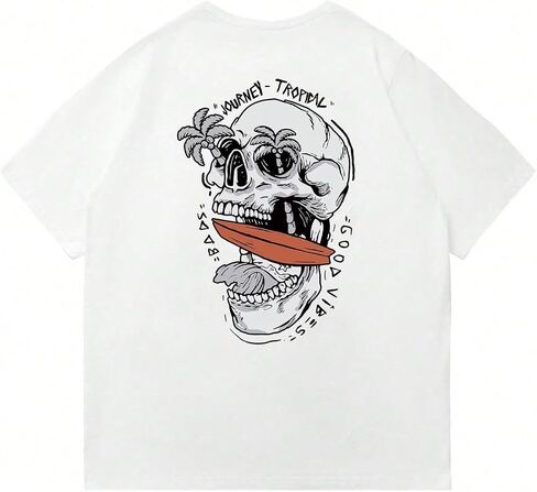 تي شيرت Verdusa الرجالي ذو الجرافيك Y2k Vintage Skull Print قصير الأكمام للحفلات الموسيقية تي شيرت صيفي in Kuwait