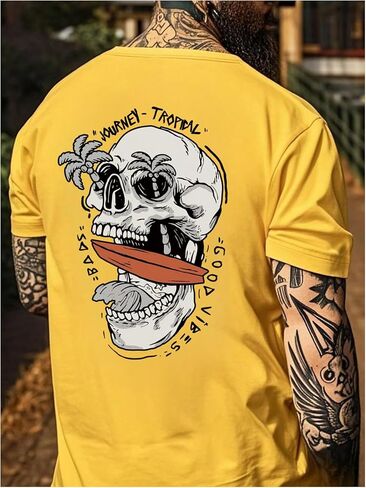 تي شيرت Verdusa الرجالي ذو الجرافيك Y2k Vintage Skull Print قصير الأكمام للحفلات الموسيقية تي شيرت صيفي in Kuwait