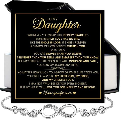 سوار To My Daughter Infinity من الأب والأم - رمز الحب الذي لا نهاية له مع زركونيا مكعب متلألئ، يتضمن صندوق هدايا أنيق، مجوهرات ذات معنى لعيد الميلاد، التخرج، الزفاف، عيد الميلاد in Kuwait