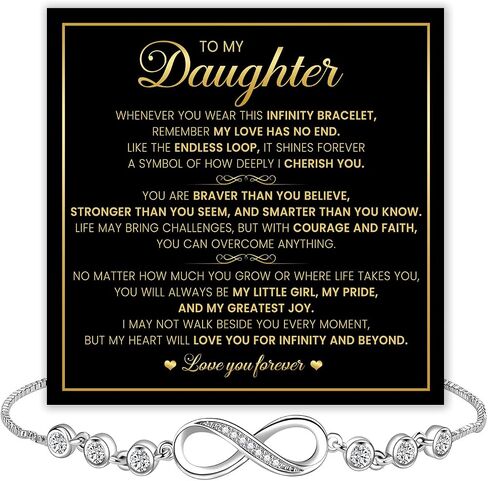 سوار To My Daughter Infinity من الأب والأم - رمز الحب الذي لا نهاية له مع زركونيا مكعب متلألئ، يتضمن صندوق هدايا أنيق، مجوهرات ذات معنى لعيد الميلاد، التخرج، الزفاف، عيد الميلاد in Kuwait