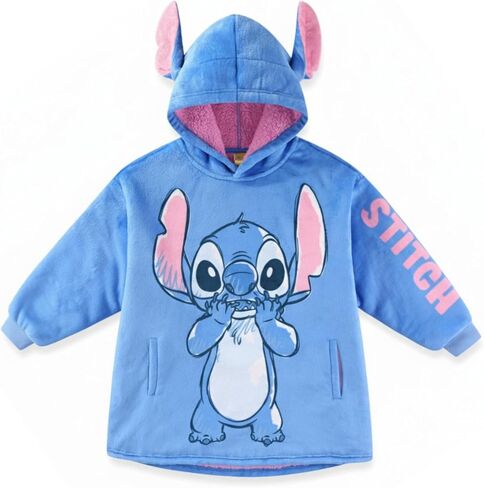 Disney Lilo and Stitch Girls Sherpa Lined Oversized Hoodie with Pockets for Big Kids One Size (Fits Sizes 4 to 10) Blue in Saudi Arabia