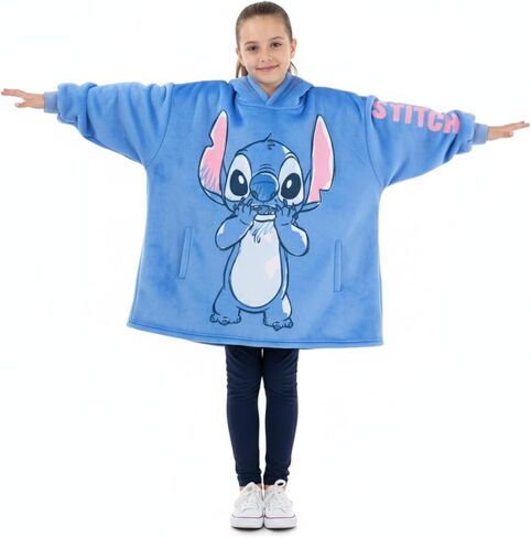 Disney Lilo and Stitch Girls Sherpa Lined Oversized Hoodie with Pockets for Big Kids One Size (Fits Sizes 4 to 10) Blue in Saudi Arabia