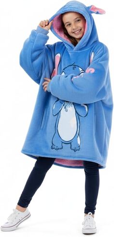 Disney Lilo and Stitch Girls Sherpa Lined Oversized Hoodie with Pockets for Big Kids One Size (Fits Sizes 4 to 10) Blue in Saudi Arabia