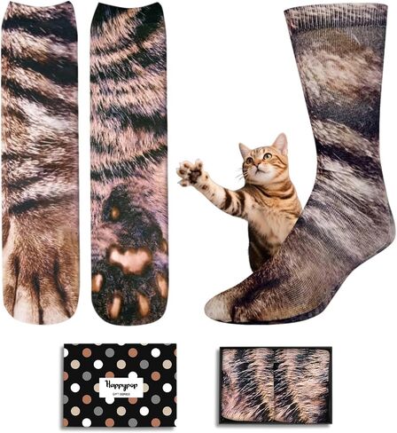 HAPPYPOP Cat Gifts for Teen Boys Girls - Novelty 3D Animal Paw Socks Cat Print Socks for Adult Women Men, Christmas Stocking Stuffer, Valentine's Day Gifts for Her Him in Saudi Arabia