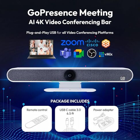 Meeting 4K Ultra HD Video Conferencing Bar – 120° Wide-Angle Lens, AI Auto-Framing, 6 Microphones, 19.6 ft Pickup Range, Dual 10W Speakers in Kuwait