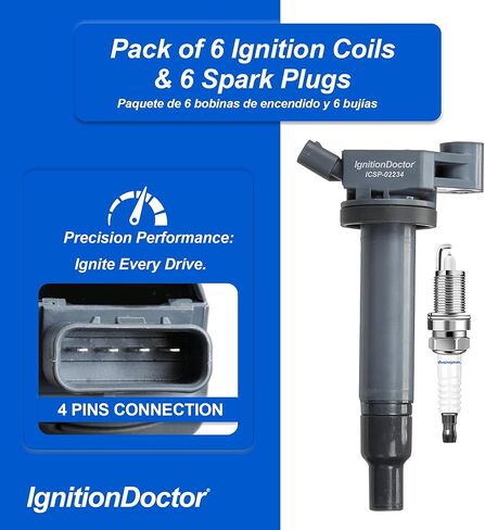 Iridium Spark Plug and Ignition Coil Combo Pack of 6 Compatible with Select 2009-2017 Honda Acura Accord Crosstour Odyssey RL TL TSX 3.5L 3.7L V6 UF603 in Kuwait