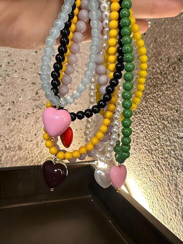 Heart Necklaces For Women, Green Beaded Pink Heart Pendant Choker Necklace Summer Y2K Cute Statement Trendy Dainty Non Tarnish Waterproof Jewelry Gift in Saudi Arabia
