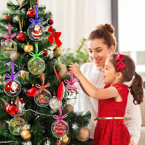 SANNIX 60Pcs 3 Inch Acrylic Ornament Blanks Clear Round Acrylic Christmas Ornament Blank with 70Pcs Ribbons Acrylic Disc Blanks for DIY Craft Christmas Tree Hanging Ornaments Xmas Party Decorations in Saudi Arabia