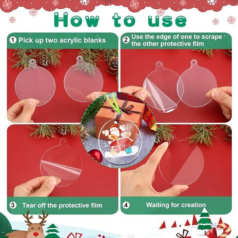 SANNIX 60Pcs 3 Inch Acrylic Ornament Blanks Clear Round Acrylic Christmas Ornament Blank with 70Pcs Ribbons Acrylic Disc Blanks for DIY Craft Christmas Tree Hanging Ornaments Xmas Party Decorations in Saudi Arabia