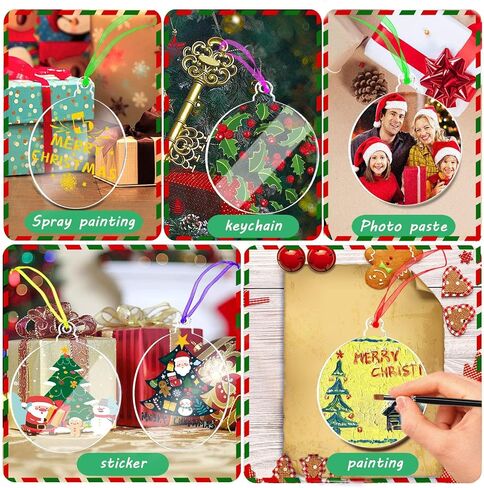 SANNIX 60Pcs 3 Inch Acrylic Ornament Blanks Clear Round Acrylic Christmas Ornament Blank with 70Pcs Ribbons Acrylic Disc Blanks for DIY Craft Christmas Tree Hanging Ornaments Xmas Party Decorations in Saudi Arabia