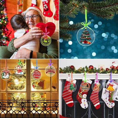 SANNIX 60Pcs 3 Inch Acrylic Ornament Blanks Clear Round Acrylic Christmas Ornament Blank with 70Pcs Ribbons Acrylic Disc Blanks for DIY Craft Christmas Tree Hanging Ornaments Xmas Party Decorations in Saudi Arabia