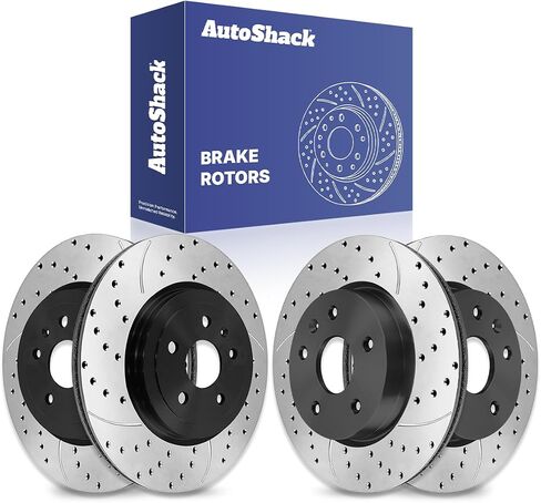 AutoShack Front & Rear Drilled & Slotted Brake Rotors | Replacement for 2010-2015 Chevrolet Camaro 3.6L V6 RWD | E-Coated | 4-PC Set | ShadowGuard in Saudi Arabia