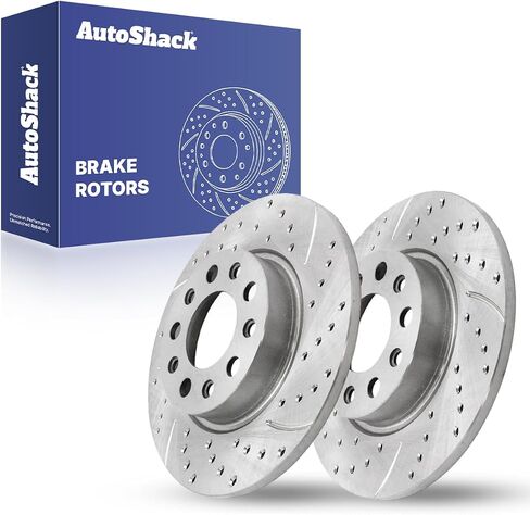 AutoShack Rear Drilled & Slotted Brake Rotors | Replacement for 2015-2023 Jeep Renegade 2017-2023 Compass 2016-2023 Fiat 500X 2023-2024 Dodge Hornet | Silver Zinc Coated | 2-PC Set | SilverShield Pro in Saudi Arabia