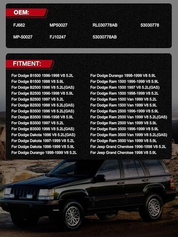 حاقن الوقود FJ682 8 قطعة (5.2L 5.9L) لدودج B1500، B2500، B3500، رام 1500، رام 1500 فان، رام 2500، رام 2500 فان، رام 3500، رام 3500 فان، دورانجو، داكوتا، لسيارة جيب جراند شيروكي، RL030778AB FJ10247 in Saudi Arabia