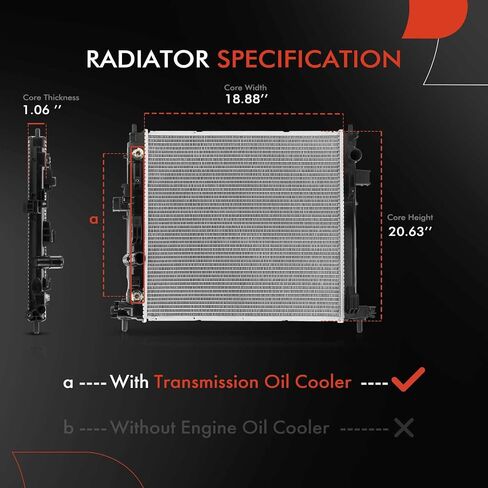 A-Premium Engine Coolant Radiator with Transmission Oil Cooler Compatible with Chevrolet Camaro 2016-2020 & Cadillac CTS 2016-2018 ATS 2016-2019, Replace# 23452329 in Saudi Arabia