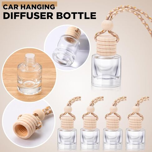 100 Sets Hanging Car Air Freshener Diffuser Bottles Bulk Empty Glass Perfume Bottles with Car Diffuser Instructions Business Cards for Empty Car Essential Oil Diffuser Bottles(Round) in Kuwait