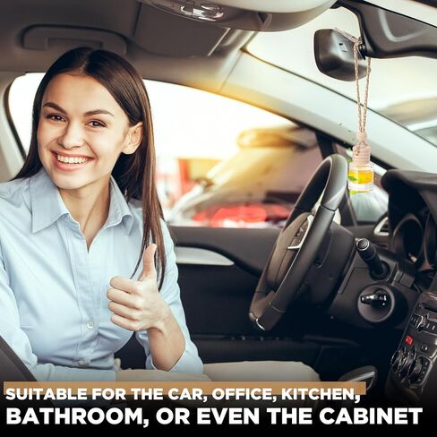 100 Sets Hanging Car Air Freshener Diffuser Bottles Bulk Empty Glass Perfume Bottles with Car Diffuser Instructions Business Cards for Empty Car Essential Oil Diffuser Bottles(Round) in Kuwait