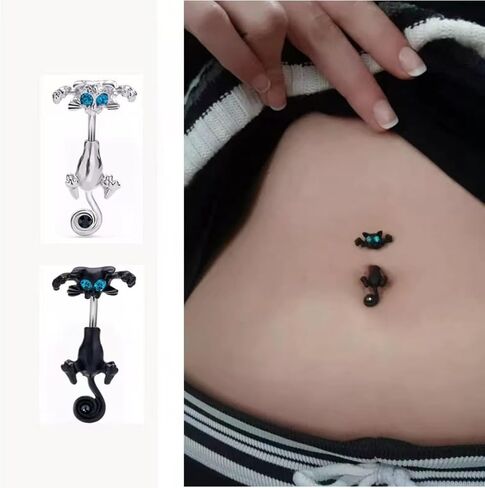 Surgical Steel Belly Button Ring CZ Barbell Cat Belly Rings Cute Piercing Jewelry Body Retainer 14G(1.6mm in Kuwait