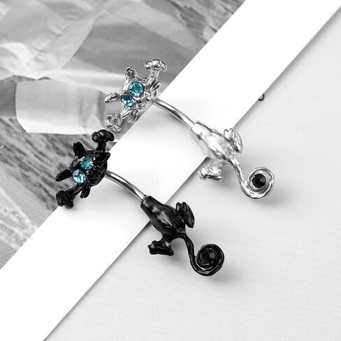 Surgical Steel Belly Button Ring CZ Barbell Cat Belly Rings Cute Piercing Jewelry Body Retainer 14G(1.6mm in Kuwait