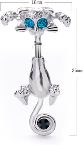 Surgical Steel Belly Button Ring CZ Barbell Cat Belly Rings Cute Piercing Jewelry Body Retainer 14G(1.6mm in Kuwait