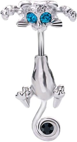 Surgical Steel Belly Button Ring CZ Barbell Cat Belly Rings Cute Piercing Jewelry Body Retainer 14G(1.6mm in Kuwait