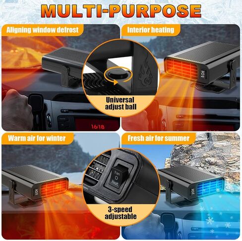 سخان السيارة - سخان محمول 12 فولت 200 وات ومزيل صقيع الزجاج الأمامي، مروحة تدفئة وتبريد 2 في 1 مع سخان دوران 360 درجة للسيارة، قم بتوصيل سخان ولاعة السجائر للمركبات والسيارات وسيارات الدفع الرباعي والمركبات الترفيهية والشاحنات in Kuwait