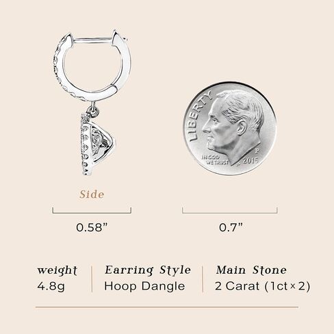 ARINZA Dangle Moissanite Earrings for Women, Sterling Silver Drop Hoop Dancing Diamond Earrings with 2 Carat (1ct Each), Jewelry Gift for Her, Wife, Girlfriend, Mom, Anniversary, Birthday, Christmas in Kuwait