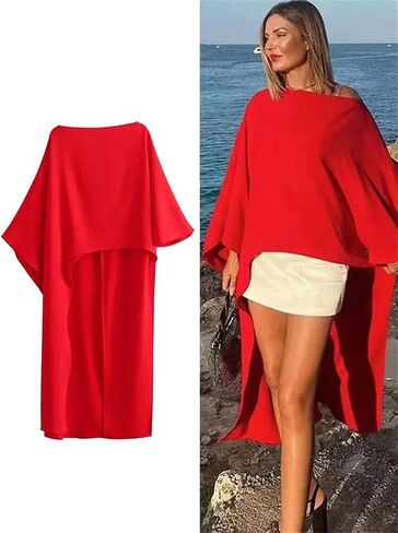 Women Asymmetrical Dress Solid Casual Loose Cape Style Long Elegant Evening Dress in Saudi Arabia