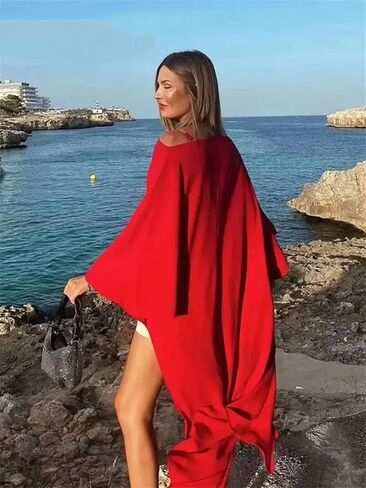 Women Asymmetrical Dress Solid Casual Loose Cape Style Long Elegant Evening Dress in Saudi Arabia