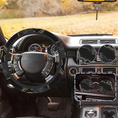 Black and White Human Skulls Gothic Steering Wheel Cover for Women Men Anti-Slip Universal 15 Inch Car Steering Wheel Cover with 2 Pieces Car Coasters Fit Auto,Suvs in Saudi Arabia