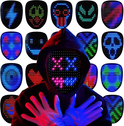 Spooktacular Creations Halloween Led Mask, 50 Patterns Dynamic Static Images, Face Transforming Light Up Mask with Gesture Sensing, Glow Masks Cosplay Costume Accessory for Adult Teen, Party Dress Up in Saudi Arabia