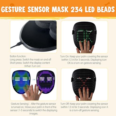 Spooktacular Creations Halloween Led Mask, 50 Patterns Dynamic Static Images, Face Transforming Light Up Mask with Gesture Sensing, Glow Masks Cosplay Costume Accessory for Adult Teen, Party Dress Up in Saudi Arabia
