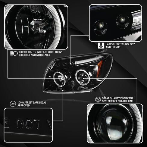 Autozensation متوافق مع 2003-2005 Toyota 4Runner، مجموعة المصابيح الأمامية للزوج الأيسر + الأيمن، المصابيح الأمامية لجهاز الإسقاط LED باللون الأسود النفاث in Kuwait