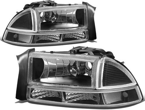 Auto Dynasty Headlights Assembly Compatible with 1997-2004 Dodge Dakota Durango, Driver and Passenger Side Halogen Headlamps Replacement w/Bumper Lamps, Smoked Lens Clear Corner in Saudi Arabia