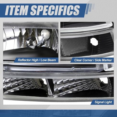 Auto Dynasty Headlights Assembly Compatible with 1997-2004 Dodge Dakota Durango, Driver and Passenger Side Halogen Headlamps Replacement w/Bumper Lamps, Smoked Lens Clear Corner in Saudi Arabia