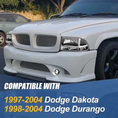 Auto Dynasty Headlights Assembly Compatible with 1997-2004 Dodge Dakota Durango, Driver and Passenger Side Halogen Headlamps Replacement w/Bumper Lamps, Smoked Lens Clear Corner in Saudi Arabia