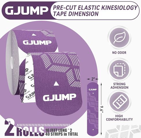 Kinesiology Tape, Original Cotton Elastic Athletic Tape for Muscle Strain Relief & Joint Support, 40 Count Precut Strips 2 Rolls, Waterproof & Breathable Sports Tape for Support and Recovery in Kuwait
