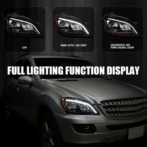 SPEC-D ضبط المصابيح الأمامية لجهاز العرض الكروم مع إشارة تسلسلية LED متوافقة مع 2006-2008 مرسيدس بنز W164 ML350 ML500 ML-Class، مجموعة المصابيح الأمامية اليسرى + اليمنى in Saudi Arabia