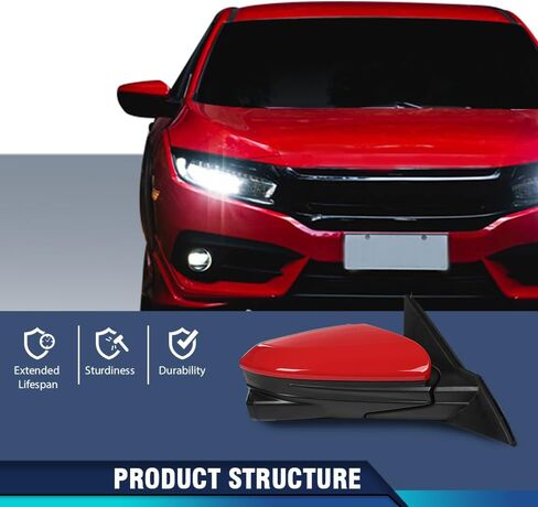 PIT66 Right Passenger Side Door Mirror Compatible with Honda Civic 2016-2021 Power Mirror, Non-Heated, 3-Pin Manual Folding White HO1321283 in Saudi Arabia