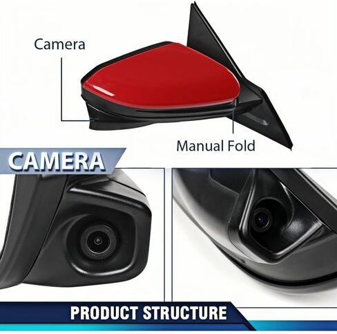 PIT66 Right Passenger Side Door Mirror Compatible with Honda Civic 2016-2021 Power Mirror, Non-Heated, 3-Pin Manual Folding White HO1321283 in Saudi Arabia