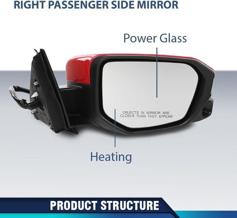 PIT66 Right Passenger Side Door Mirror Compatible with Honda Civic 2016-2021 Power Mirror, Non-Heated, 3-Pin Manual Folding White HO1321283 in Saudi Arabia