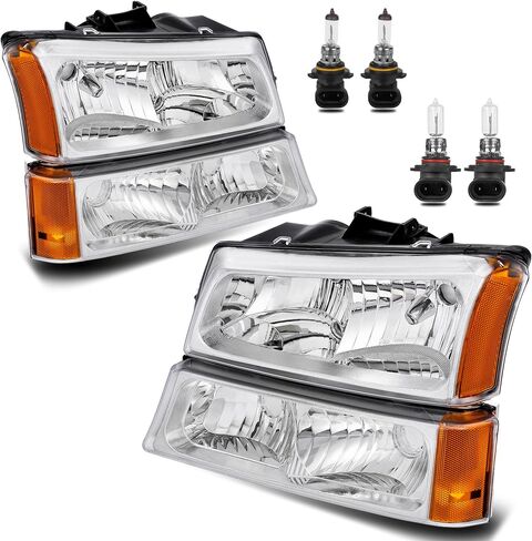 Pair Headlight Assembly Compatible for 2003-2007 Chevrolet Silverado 1500 2500 3500 Compatible for 03-2006 Chevy Avalanche/Headlamp w/Bulb with Black Housing/Smoke Lens/Transparent Cornor in Saudi Arabia