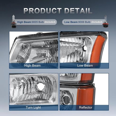 Pair Headlight Assembly Compatible for 2003-2007 Chevrolet Silverado 1500 2500 3500 Compatible for 03-2006 Chevy Avalanche/Headlamp w/Bulb with Black Housing/Smoke Lens/Transparent Cornor in Saudi Arabia