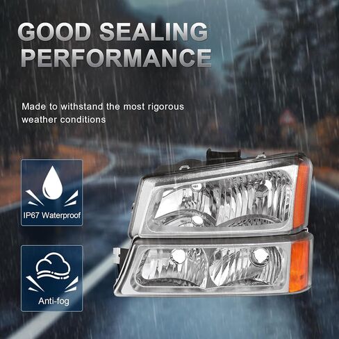 Pair Headlight Assembly Compatible for 2003-2007 Chevrolet Silverado 1500 2500 3500 Compatible for 03-2006 Chevy Avalanche/Headlamp w/Bulb with Black Housing/Smoke Lens/Transparent Cornor in Saudi Arabia