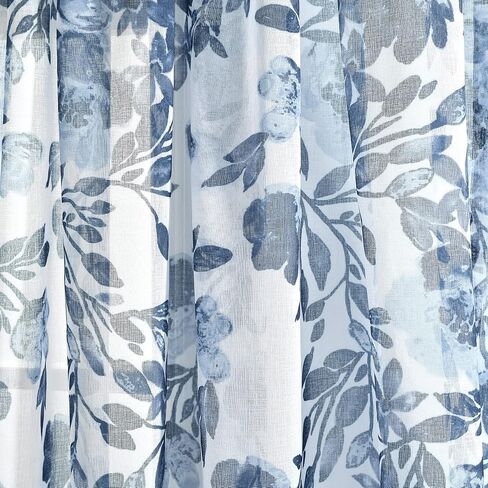 ستائر Tanisha Lush Decor - مجموعة لوحات نافذة شفافة - طباعة كرمة زهور، ديكور منزلي جميل وحديث وأنيق - 96.5 سم عرض × 95 سم طول، كحلي وأبيض in Saudi Arabia