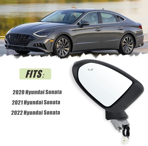 مرآة جانبية للسائق الأيسر متوافقة مع 2020 2021 2022 Hyundai Sonata مع زجاج طاقة قابل للطي يدويًا وإشارة انعطاف نقطة عمياء ساخنة باللون الأسود #87610L0040(8 دبابيس) in Saudi Arabia